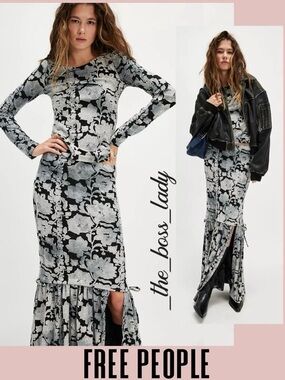 Free People set co-ord top and midi skirt pleated matching set boho XS